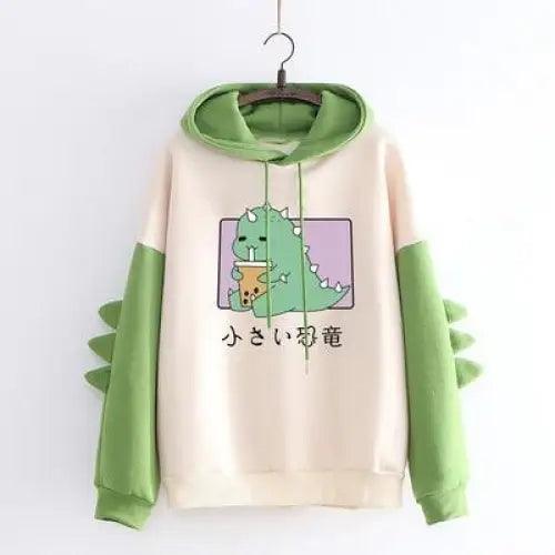 Elegant Oversized Hoodies Women Fashion Splice Dinosaur Print Sweatshirt Tops Casual Long Sleeve Clothes casualSpring Autumn Long Sleeve Dinosaur Sweatshirt Cartoon Design Cute Hoodies for Teens Girls