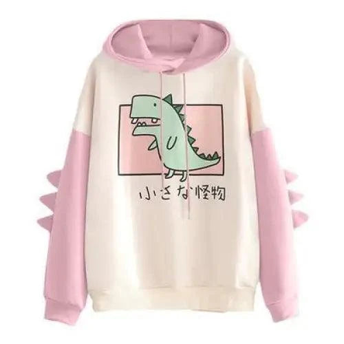 Elegant Oversized Hoodies Women Fashion Splice Dinosaur Print Sweatshirt Tops Casual Long Sleeve Clothes casualSpring Autumn Long Sleeve Dinosaur Sweatshirt Cartoon Design Cute Hoodies for Teens Girls