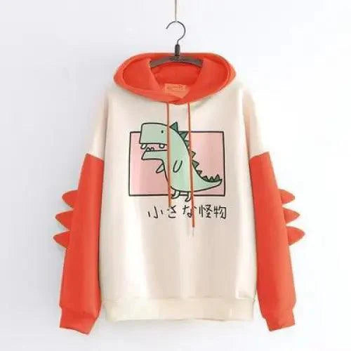 Elegant Oversized Hoodies Women Fashion Splice Dinosaur Print Sweatshirt Tops Casual Long Sleeve Clothes casualSpring Autumn Long Sleeve Dinosaur Sweatshirt Cartoon Design Cute Hoodies for Teens Girls
