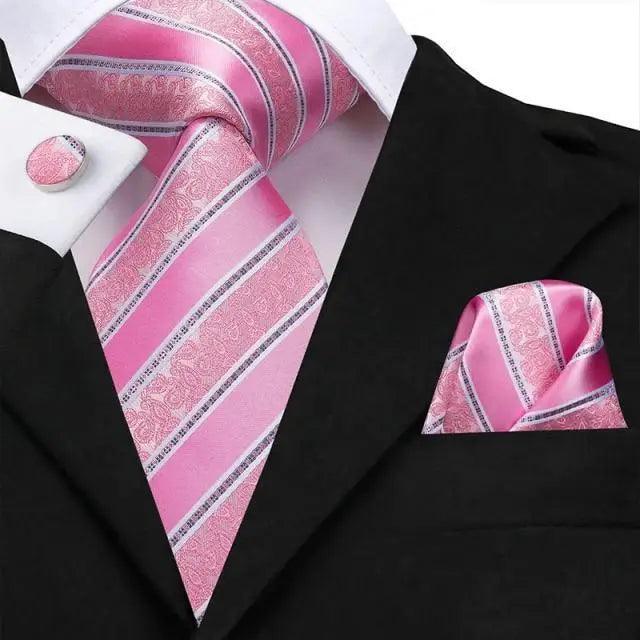 Elegant Pink Silk  Necktie Pocket Square Cufflinks Set Elegant Men's Fashion Wedding Ties For Men And Daily Wear Ties