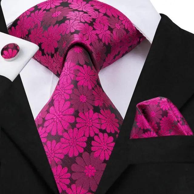 Elegant Pink Silk  Necktie Pocket Square Cufflinks Set Elegant Men's Fashion Wedding Ties For Men And Daily Wear Ties
