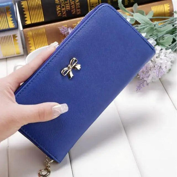 Elegant PU Leather Pink Bowknot Women Long Wallet Fashion Color Purse Phone Card Holder Women Trendy Large Capacity Long Purse
