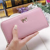 Elegant PU Leather Pink Bowknot Women Long Wallet Fashion Color Purse Phone Card Holder Women Trendy Large Capacity Long Purse