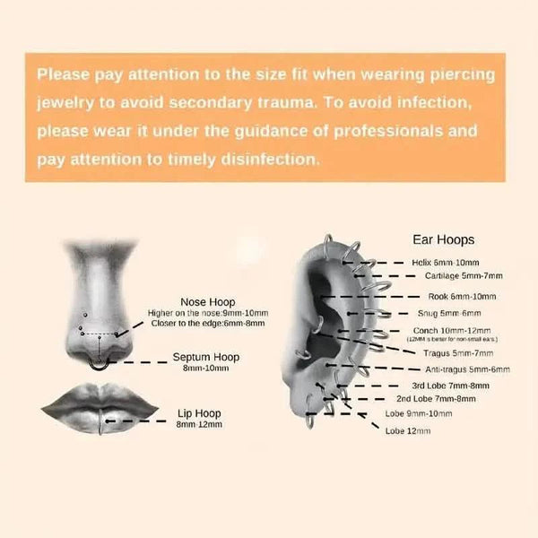 Elegant Punk-Style Stainless Steel Nose Rings - Clip-On Non-Piercing Design