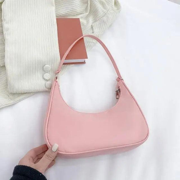 Elegant Pure Color Shoulder Underarm Bags, Casual Ladies Zipper Small Purse Top-handle Handbag For Ladies And Girls