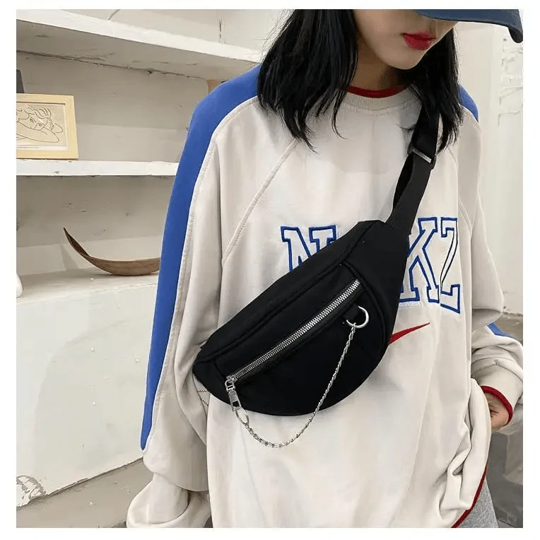 Elegant Purple Ladies Chain Waist Bag Canvas Fanny Pack Luxury Outdoor Chest Bag Phone Purse For Everyday Use