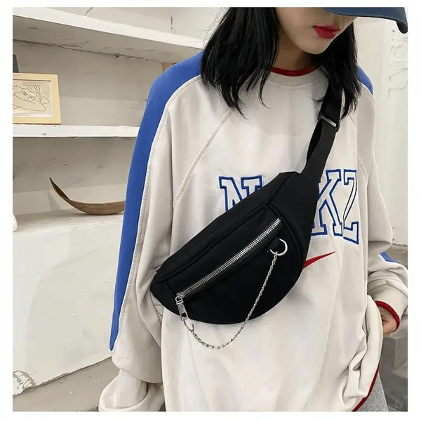 Elegant Purple Ladies Chain Waist Bag Canvas Fanny Pack Luxury Outdoor Chest Bag Phone Purse For Everyday Use