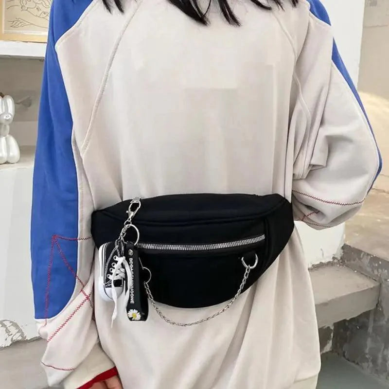 Elegant Purple Ladies Chain Waist Bag Canvas Fanny Pack Luxury Outdoor Chest Bag Phone Purse For Everyday Use
