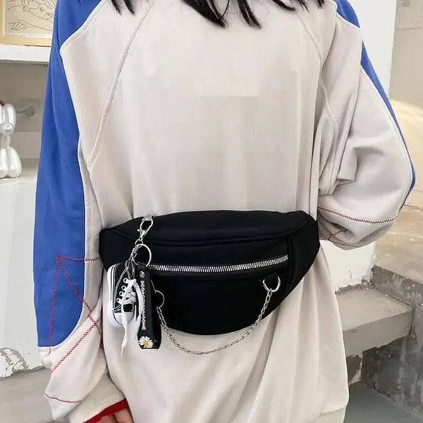 Elegant Purple Ladies Chain Waist Bag Canvas Fanny Pack Luxury Outdoor Chest Bag Phone Purse For Everyday Use