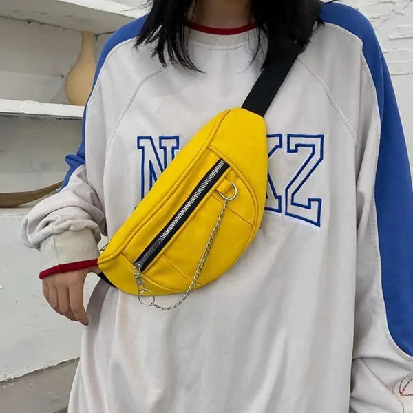 Elegant Purple Ladies Chain Waist Bag Canvas Fanny Pack Luxury Outdoor Chest Bag Phone Purse For Everyday Use