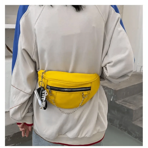 Elegant Purple Ladies Chain Waist Bag Canvas Fanny Pack Luxury Outdoor Chest Bag Phone Purse For Everyday Use