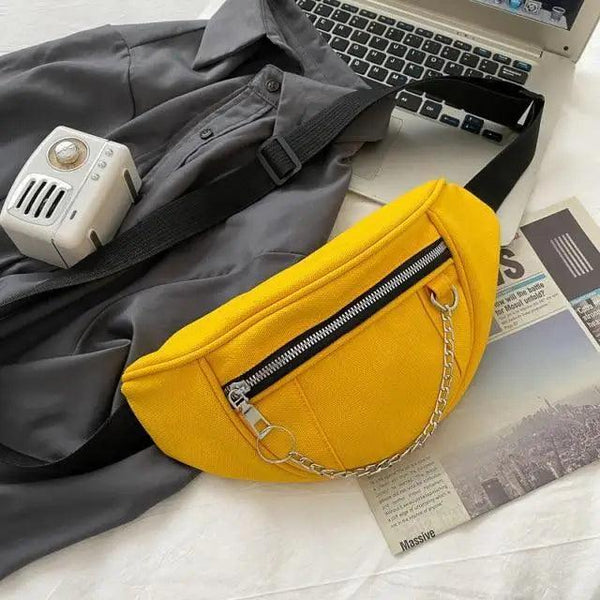 Elegant Purple Ladies Chain Waist Bag Canvas Fanny Pack Luxury Outdoor Chest Bag Phone Purse For Everyday Use