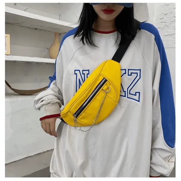 Elegant Purple Ladies Chain Waist Bag Canvas Fanny Pack Luxury Outdoor Chest Bag Phone Purse For Everyday Use