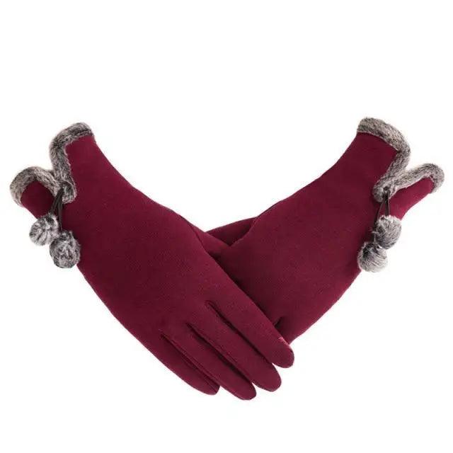 Elegant Red Autumn Full Finger Warm Women Gloves Classic Soft Comfortable Winter One Size Gloves For Women
