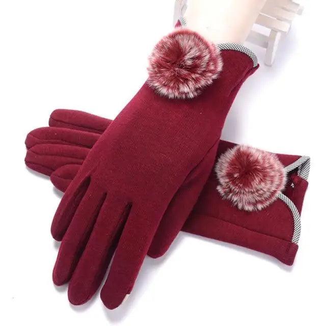 Elegant Red Autumn Full Finger Warm Women Gloves Classic Soft Comfortable Winter One Size Gloves For Women
