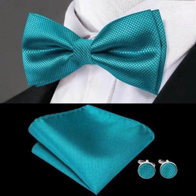 Elegant Silk Butterfly Business Bow Tie Pocket Square Cufflinks Set For Men Formal Wedding Bowtie Set For Office