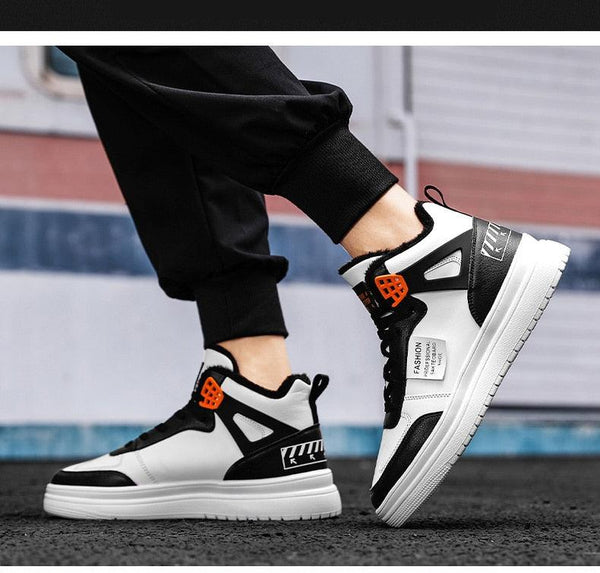 Elegant Sport Men's Sneaker Trend High Top Platform Shoes Spring Vulcanized Shoes Leather Casual Sport Fashion Flat Low Top Sneaker Lace-up Modern Design