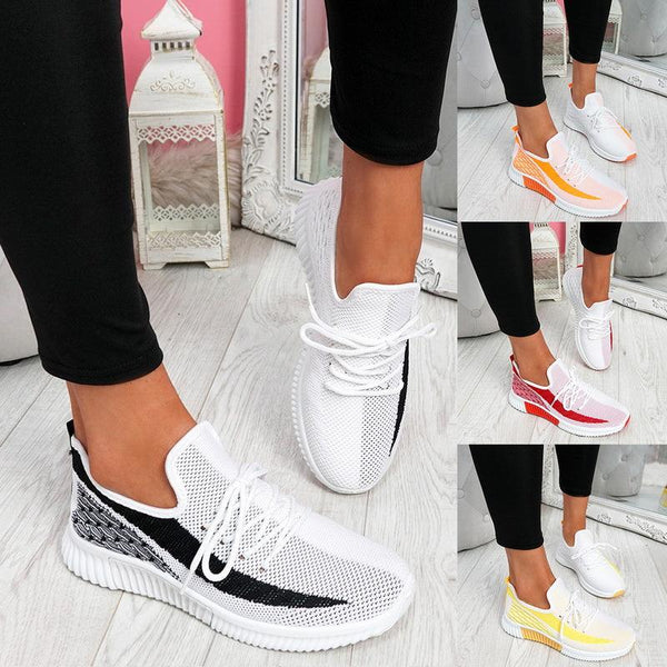 Elegant Sport Women's Vulcanized Female Lace Up Mesh Sneakers Round Toe Casual Walking Shoes Mesh Flat Anti-slip Women Breathable Mesh Fashion Sneakers