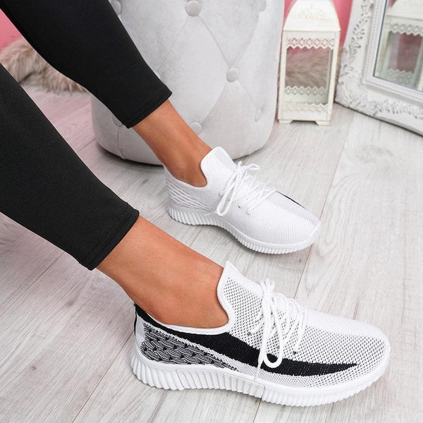 Elegant Sport Women's Vulcanized Female Lace Up Mesh Sneakers Round Toe Casual Walking Shoes Mesh Flat Anti-slip Women Breathable Mesh Fashion Sneakers