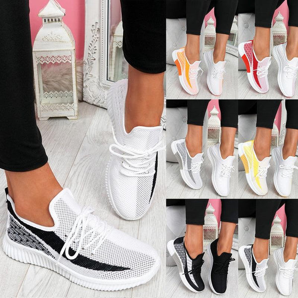 Elegant Sport Women's Vulcanized Female Lace Up Mesh Sneakers Round Toe Casual Walking Shoes Mesh Flat Anti-slip Women Breathable Mesh Fashion Sneakers