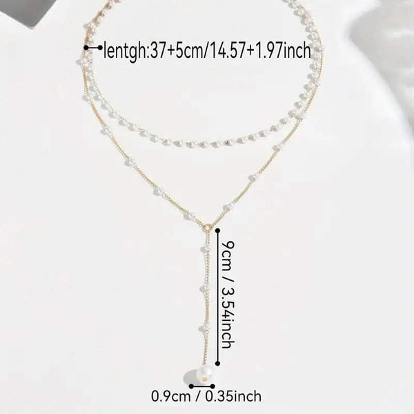 Elegant Vintage Style Double-Layer Pendant Necklace with Imitation Pearl Accents and Tassel Drop
