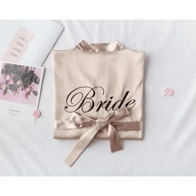 Elegant Wedding Bride Robe Lightweight Short Silk Sleepwear Women Indoor Bathrobes