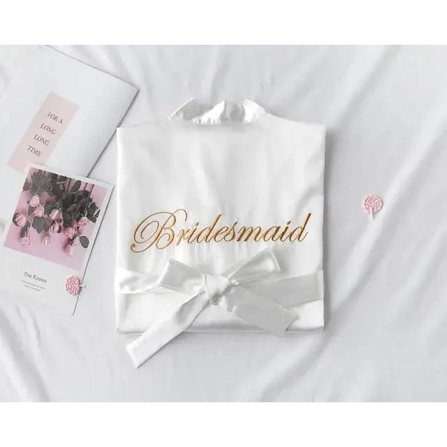 Elegant Wedding Bride Robe Lightweight Short Silk Sleepwear Women Indoor Bathrobes