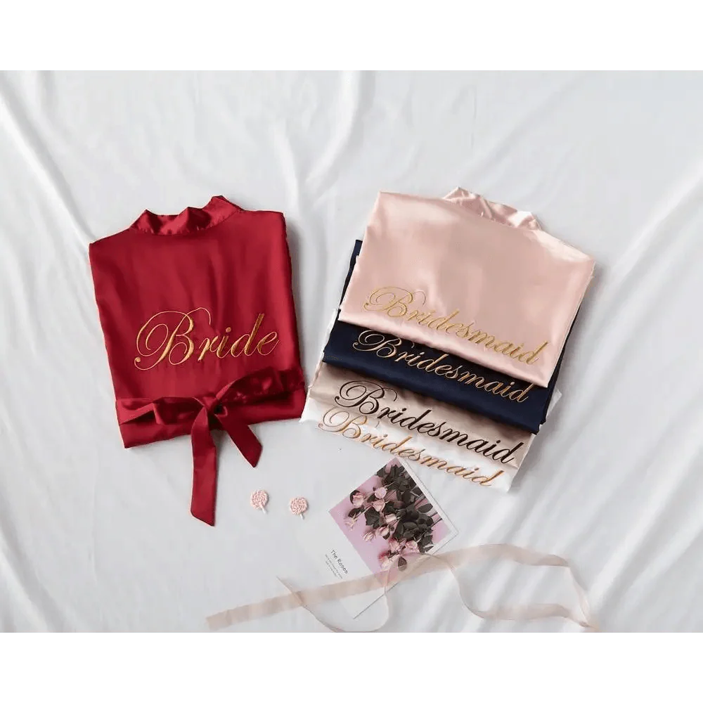 Elegant Wedding Bride Robe Lightweight Short Silk Sleepwear Women Indoor Bathrobes