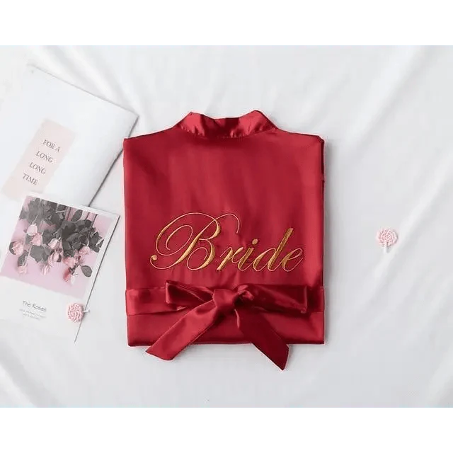 Elegant Wedding Bride Robe Lightweight Short Silk Sleepwear Women Indoor Bathrobes