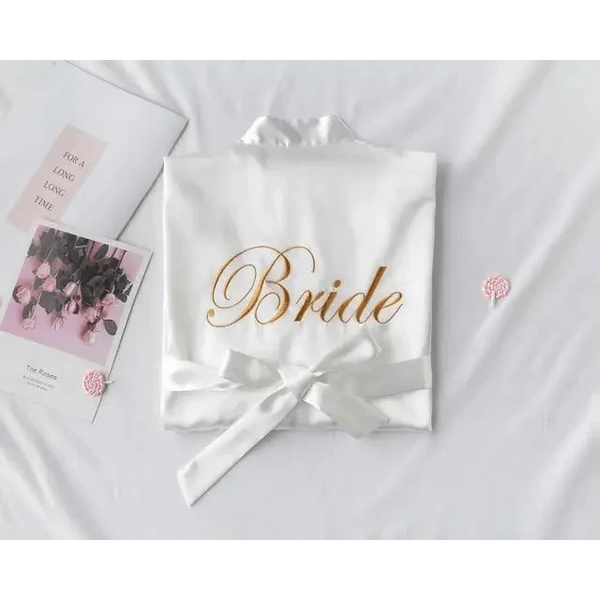 Elegant Wedding Bride Robe Lightweight Short Silk Sleepwear Women Indoor Bathrobes