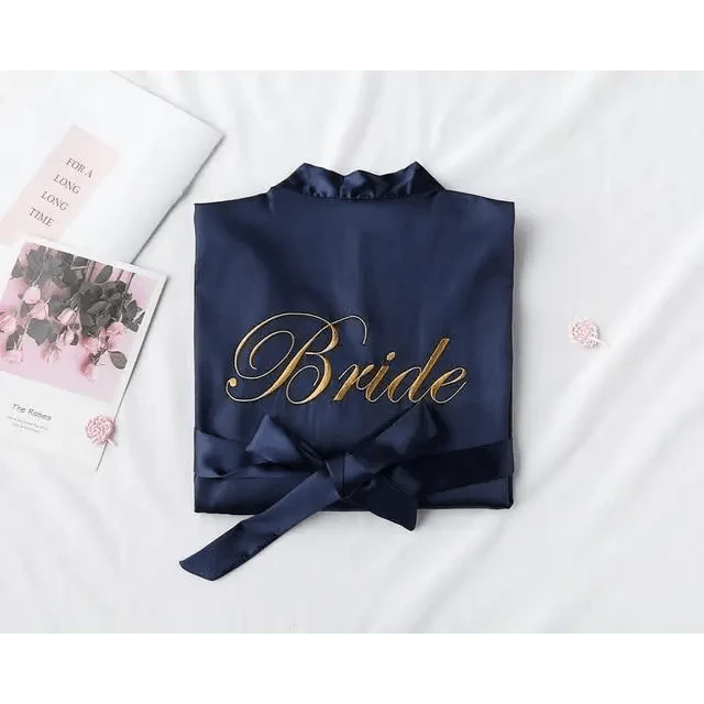 Elegant Wedding Bride Robe Lightweight Short Silk Sleepwear Women Indoor Bathrobes