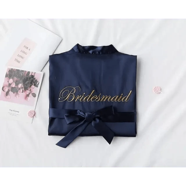 Elegant Wedding Bride Robe Lightweight Short Silk Sleepwear Women Indoor Bathrobes