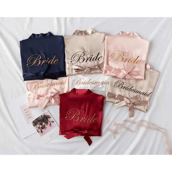 Elegant Wedding Bride Robe Lightweight Short Silk Sleepwear Women Indoor Bathrobes