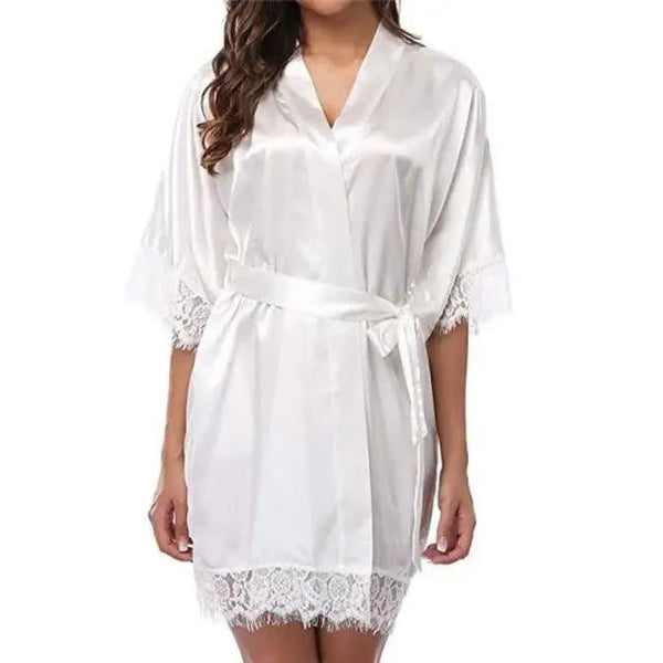 Elegant White Design Silk Short Women Bathrobe Classic Soft And Comfortable Women's Style Sleepwear Indoor Bathrobe