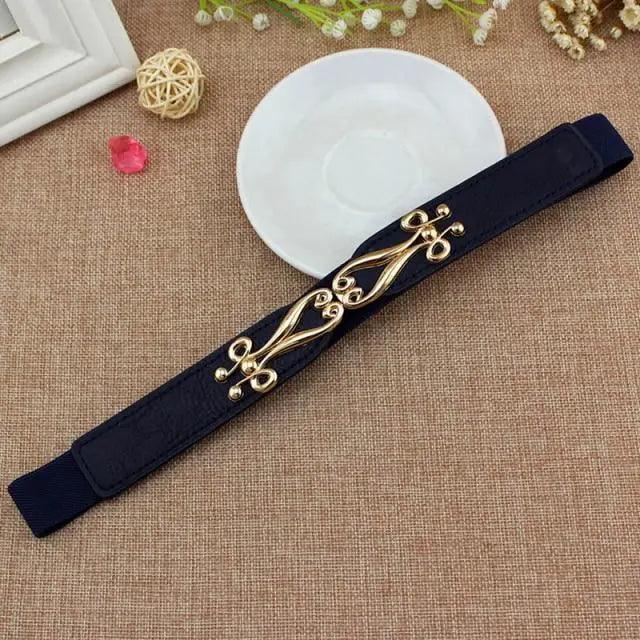 Elegant Wide Fabric Strap  Silver Metal Buckle Belts For Women Trendy Women's Fashion Stretchable Classic Color Belts