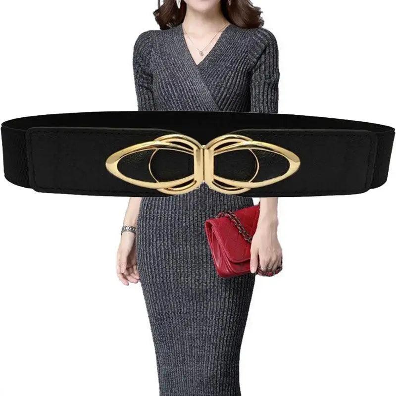 Elegant Wide Fabric Strap  Silver Metal Buckle Belts For Women Trendy Women's Fashion Stretchable Classic Color Belts