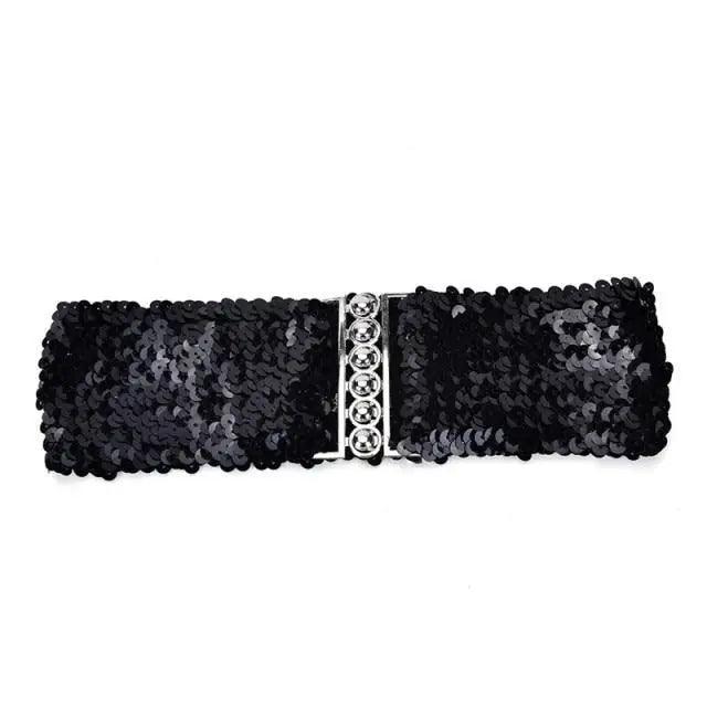 Elegant Wide Fabric Strap  Silver Metal Buckle Belts For Women Trendy Women's Fashion Stretchable Classic Color Belts