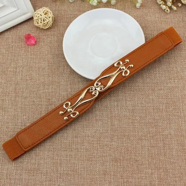 Elegant Wide Fabric Strap  Silver Metal Buckle Belts For Women Trendy Women's Fashion Stretchable Classic Color Belts