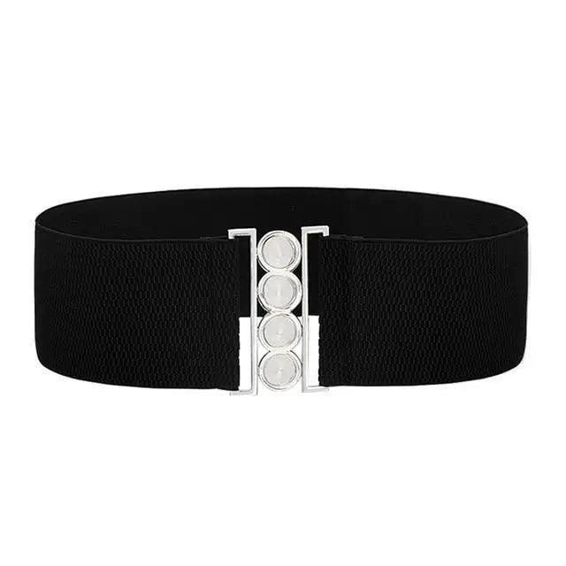 Elegant Wide Fabric Strap  Silver Metal Buckle Belts For Women Trendy Women's Fashion Stretchable Classic Color Belts