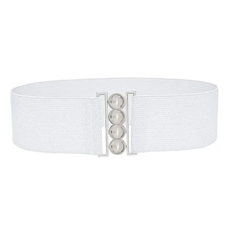 Elegant Wide Fabric Strap  Silver Metal Buckle Belts For Women Trendy Women's Fashion Stretchable Classic Color Belts