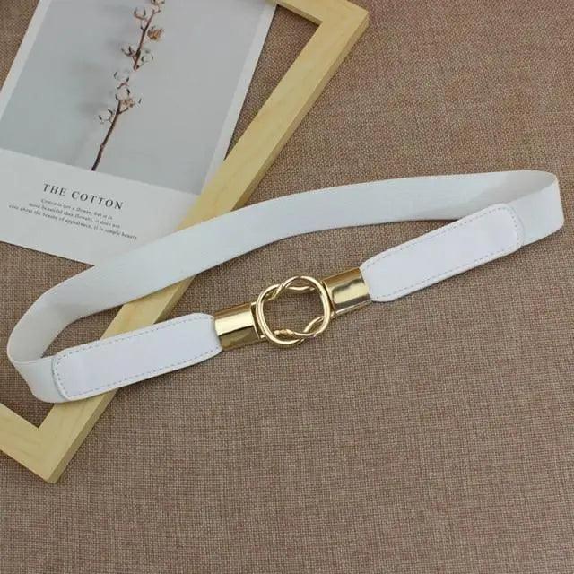 Elegant Wide Fabric Strap  Silver Metal Buckle Belts For Women Trendy Women's Fashion Stretchable Classic Color Belts