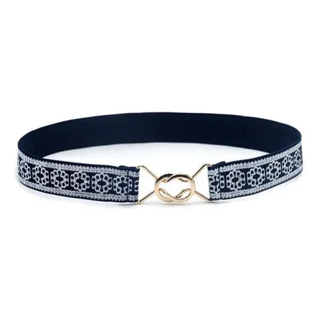 Elegant Wide Fabric Strap  Silver Metal Buckle Belts For Women Trendy Women's Fashion Stretchable Classic Color Belts