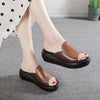 Elegant Woman Platform Slippers Summer Women Genuine Leather Slipper High Heel Shoes Women Outdoor Beach Slippers Wedge Sandals Shoes Loafers Walking Slip On Shoes Breathable Lightweight Work Comfortable Slippers - Brown / 35