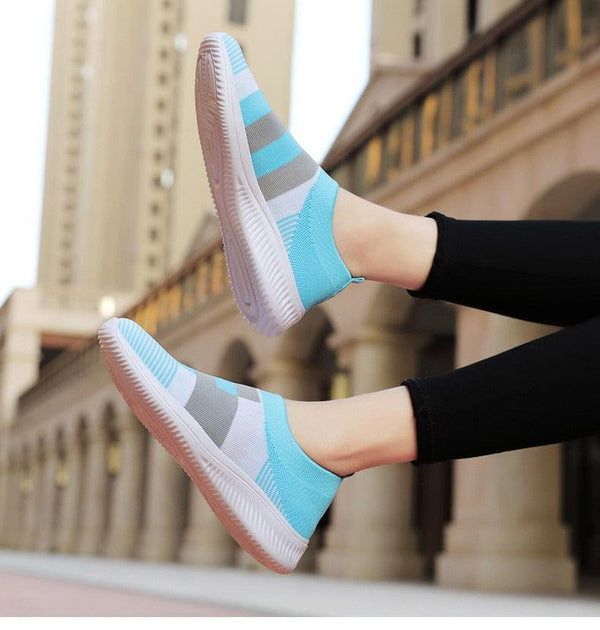 Elegant Women Shoes Espadrilles Knitted Sneakers Women New Flat Shoes Mix Color Casual Walking Shoes Slip-on Sock Shoe Lady Girls Running Shoes Mesh Air Mesh Womens Espadrilles