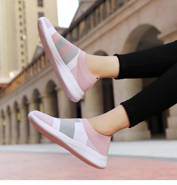 Elegant Women Shoes Espadrilles Knitted Sneakers Women New Flat Shoes Mix Color Casual Walking Shoes Slip-on Sock Shoe Lady Girls Running Shoes Mesh Air Mesh Womens Espadrilles