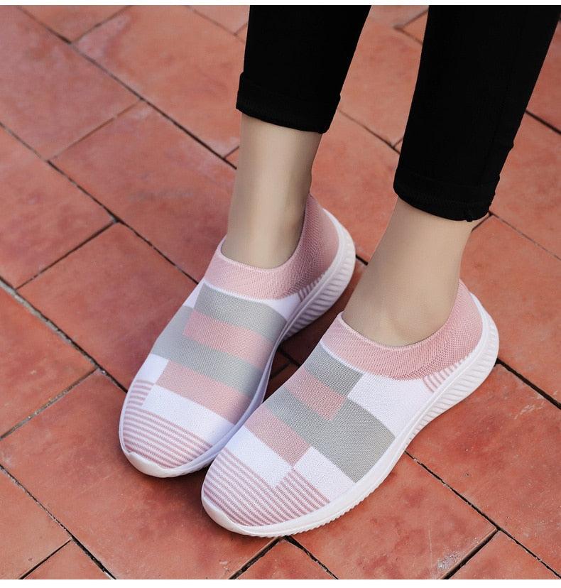 Elegant Women Shoes Espadrilles Knitted Sneakers Women New Flat Shoes Mix Color Casual Walking Shoes Slip-on Sock Shoe Lady Girls Running Shoes Mesh Air Mesh Womens Espadrilles