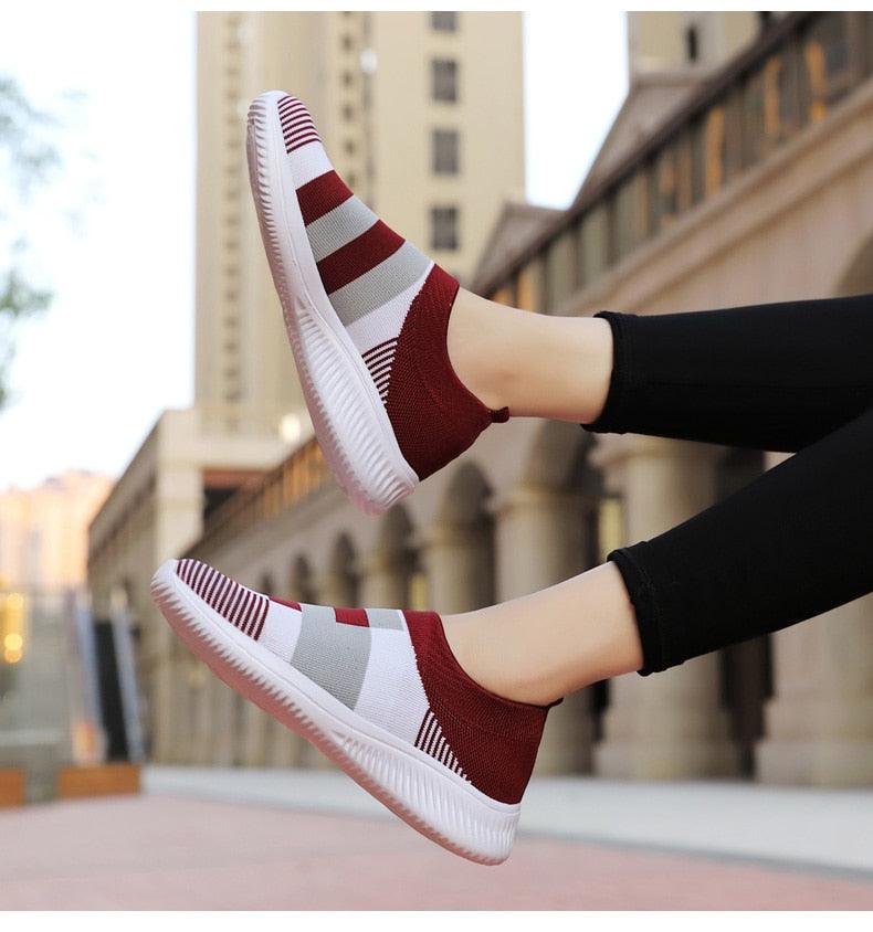 Elegant Women Shoes Espadrilles Knitted Sneakers Women New Flat Shoes Mix Color Casual Walking Shoes Slip-on Sock Shoe Lady Girls Running Shoes Mesh Air Mesh Womens Espadrilles