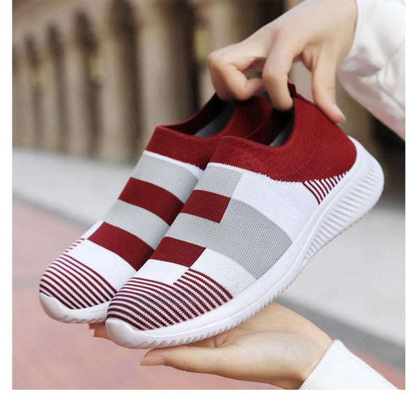 Elegant Women Shoes Espadrilles Knitted Sneakers Women New Flat Shoes Mix Color Casual Walking Shoes Slip-on Sock Shoe Lady Girls Running Shoes Mesh Air Mesh Womens Espadrilles
