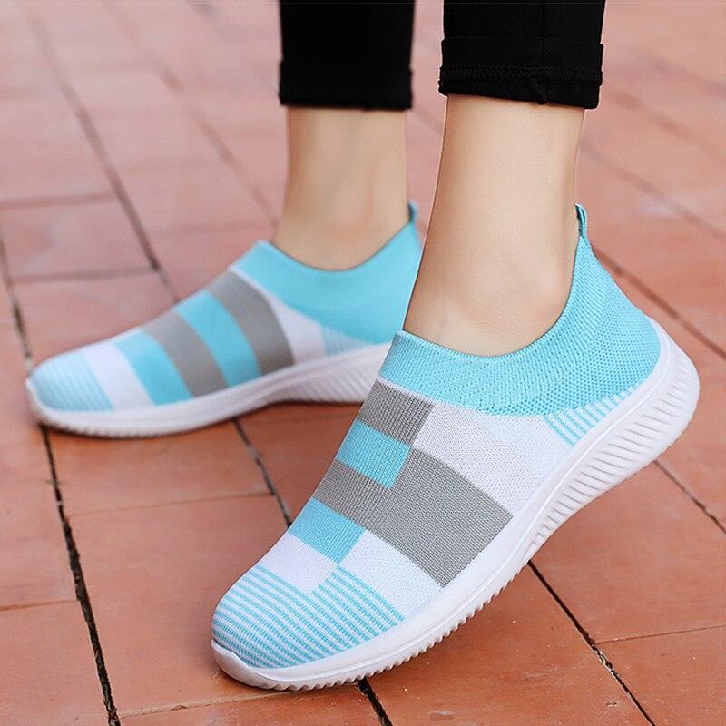 Elegant Women Shoes Espadrilles Knitted Sneakers Women New Flat Shoes Mix Color Casual Walking Shoes Slip-on Sock Shoe Lady Girls Running Shoes Mesh Air Mesh Womens Espadrilles