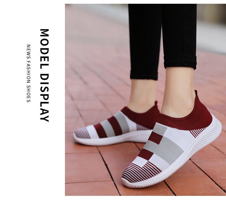 Elegant Women Shoes Espadrilles Knitted Sneakers Women New Flat Shoes Mix Color Casual Walking Shoes Slip-on Sock Shoe Lady Girls Running Shoes Mesh Air Mesh Womens Espadrilles